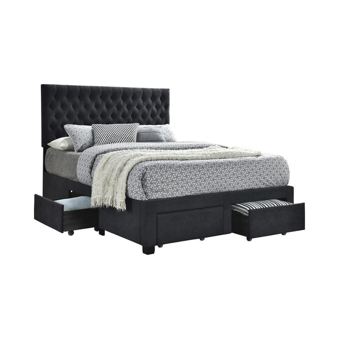 Soledad Eastern King, Full, & Queen 4-drawer Button Tufted Storage Bed Black & White - Bargain Furniture (Detroit, MI)