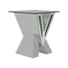 Taffeta V-shaped End Table with Glass Top Silver - Bargain Furniture (Detroit, MI)