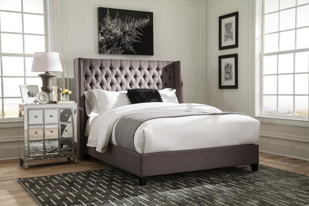 Bancroft Demi-wing Upholstered California King, E.King, Queen & Full Bed Grey - Bargain Furniture (Detroit, MI)