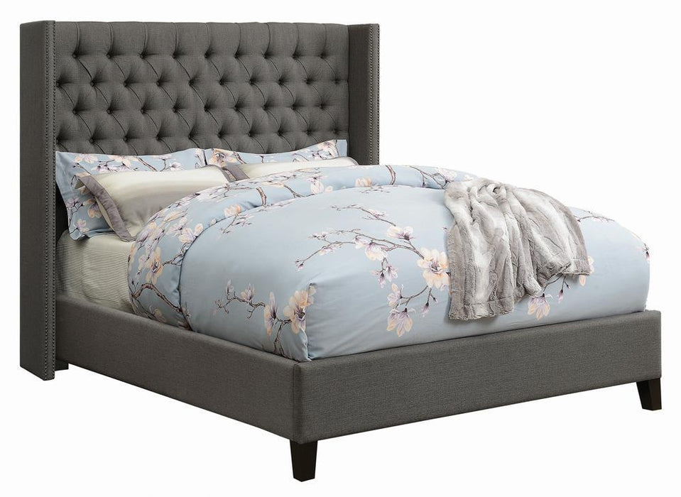 Bancroft Demi-wing Upholstered California King, E.King, Queen & Full Bed Grey - Bargain Furniture (Detroit, MI)