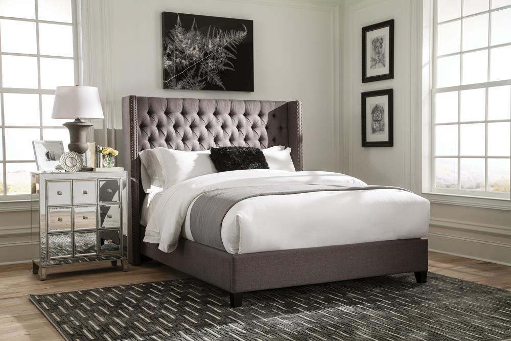 Bancroft Demi-wing Upholstered California King, E.King, Queen & Full Bed Grey - Bargain Furniture (Detroit, MI)