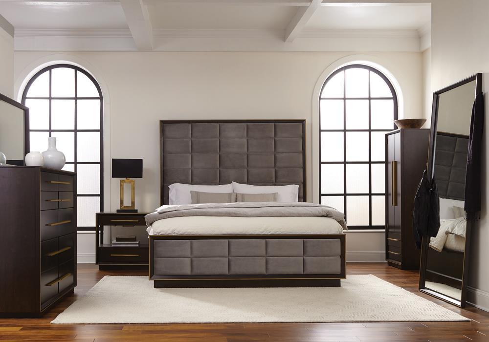 Durango California King, Eastren King, & Queen Upholstered Bed Smoked Peppercorn and Grey - Bargain Furniture (Detroit, MI)