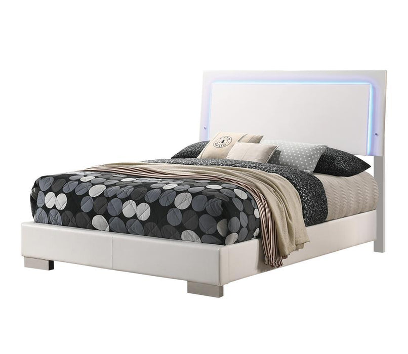Felicity Full & Twin Panel Bed with LED Lighting Glossy White - Bargain Furniture (Detroit, MI)