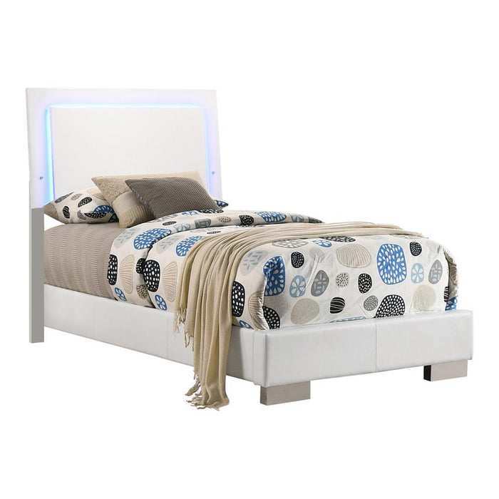Felicity Full & Twin Panel Bed with LED Lighting Glossy White - Bargain Furniture (Detroit, MI)