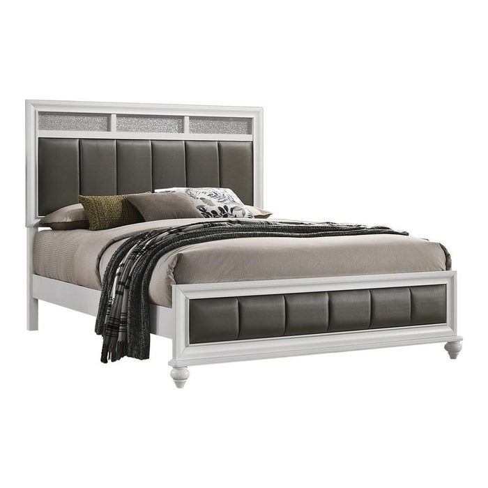 Barzini California King, E.King, & Queen Upholstered Panel Bed White - Bargain Furniture (Detroit, MI)