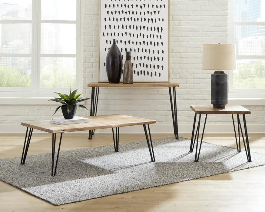 Zander Sofa Table with Hairpin Leg Natural and Matte Black - Bargain Furniture (Detroit, MI)