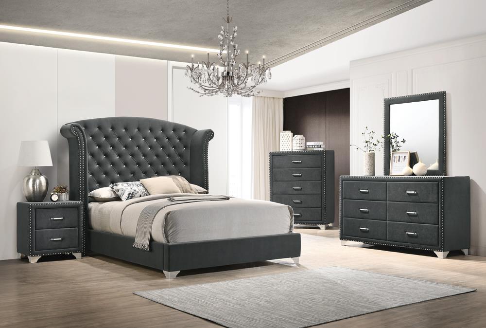 Melody California King, Eastren King, Queen Wingback Upholstered Bed Pacific Blue & Grey - Bargain Furniture (Detroit, MI)