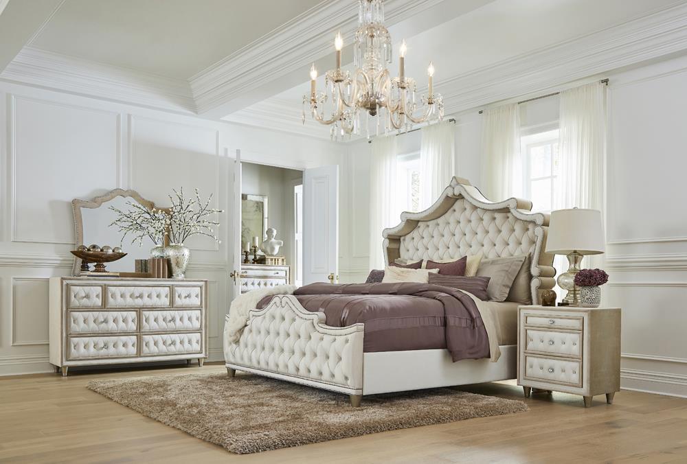 Antonella Dresser Mirror with Nailhead Trim Camel - Bargain Furniture (Detroit, MI)