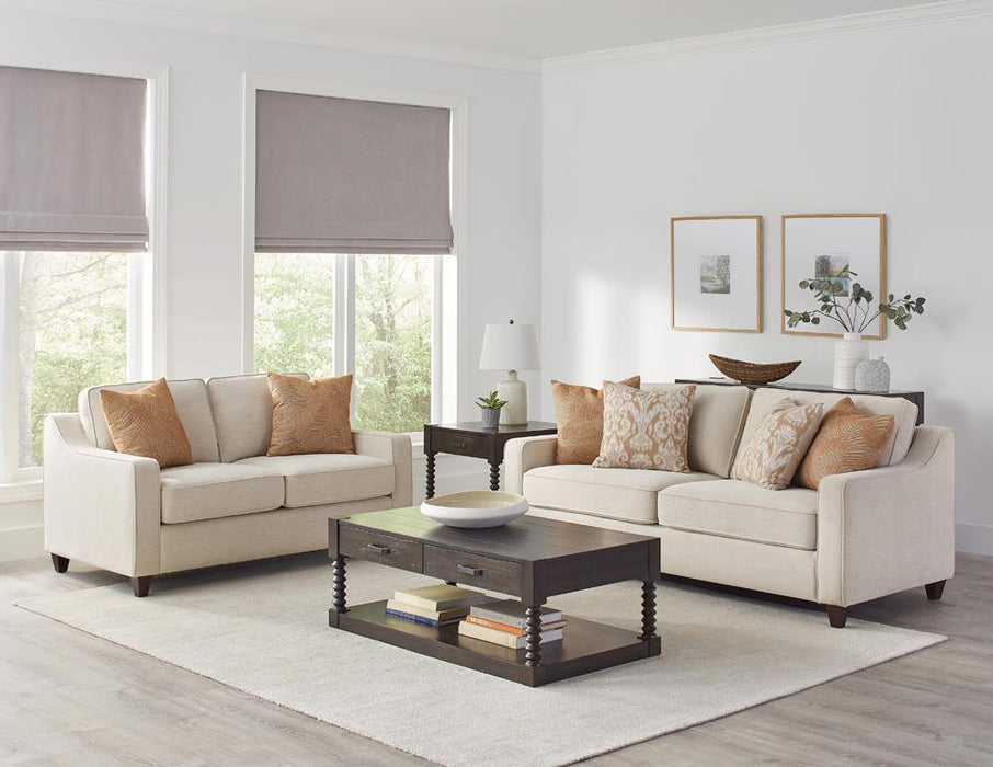 Christine Upholstered Cushion Back Loveseat Beige - Bargain Furniture (Detroit, MI)