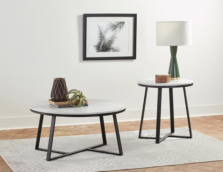 Hugo Round Coffee Table White and Matte Black - Bargain Furniture (Detroit, MI)