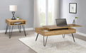 Fanning Square End Table with Open Compartment Golden Oak and Black - Bargain Furniture (Detroit, MI)