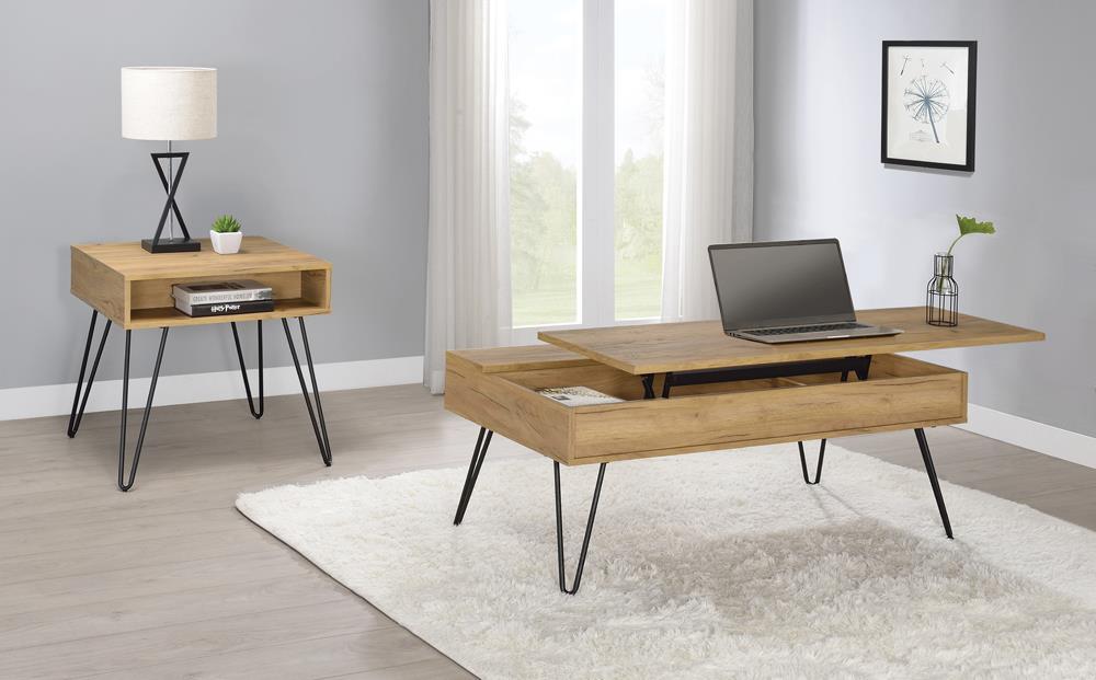 Fanning Lift Top Storage Coffee Table Golden Oak and Black - Bargain Furniture (Detroit, MI)
