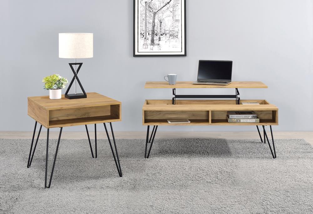 Fanning Lift Top Storage Coffee Table Golden Oak and Black - Bargain Furniture (Detroit, MI)