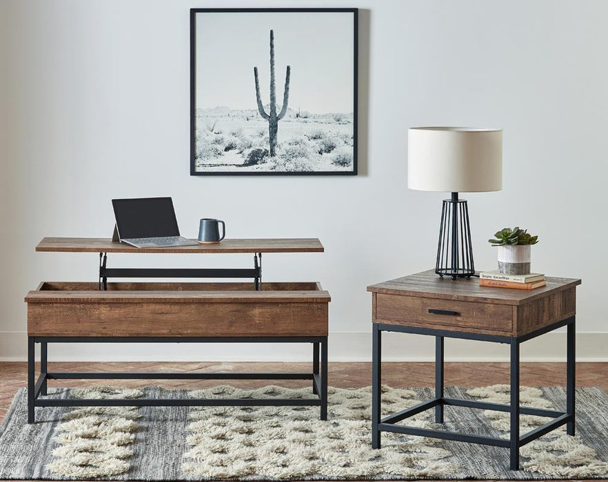 Byers Black Coffee Table with Hidden Storage Brown Oak and Sandy Black - Bargain Furniture (Detroit, MI)