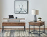 Byers Square 1-drawer End Table Brown Oak and Sandy Black - Bargain Furniture (Detroit, MI)