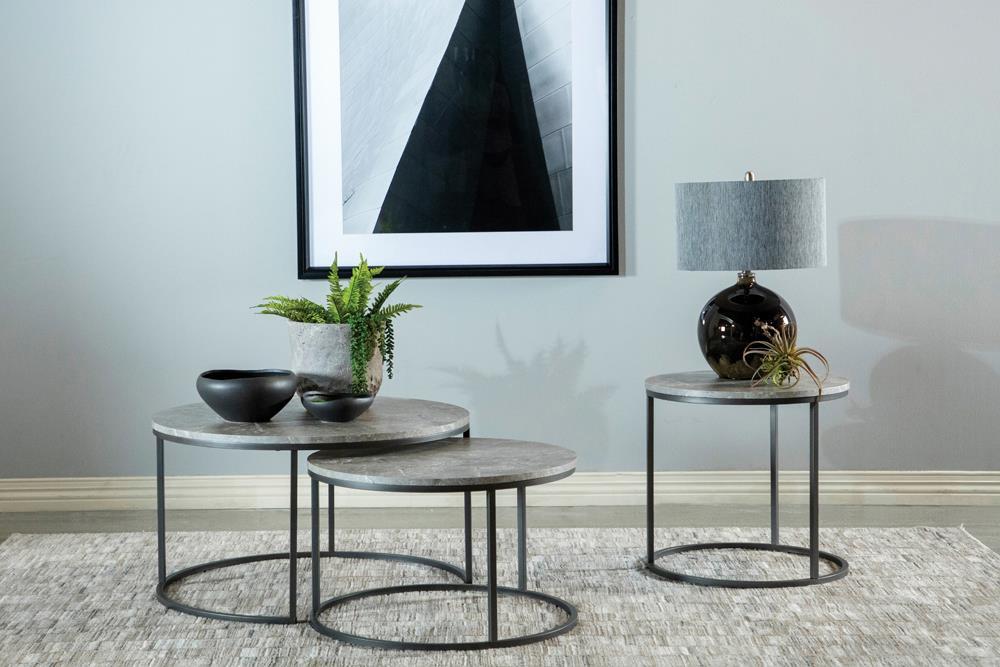 Lainey Round 2-piece Nesting Coffee Table Grey and Gunmetal - Bargain Furniture (Detroit, MI)