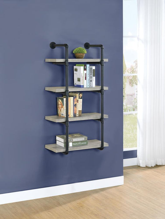 Elmcrest 24-inch Wall Shelf Black and Rustic Oak - Bargain Furniture (Detroit, MI)