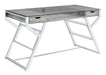 Emelle 2-drawer Glass Top Writing Desk Grey Driftwood and Chrome - Bargain Furniture (Detroit, MI)