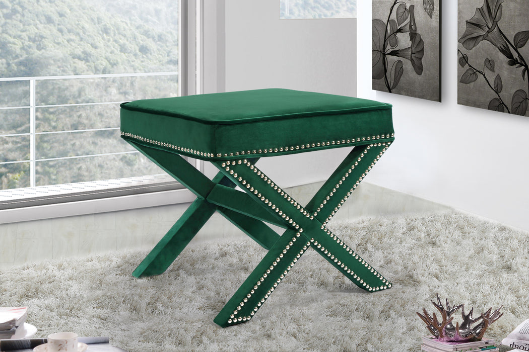 Nixon Green Velvet Ottoman/Bench