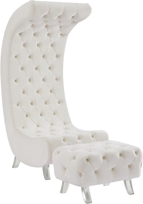 Crescent Cream Velvet Ottoman - Bargain Furniture (Detroit, MI)