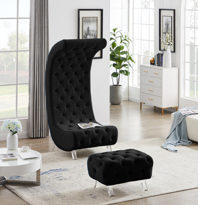 Crescent Black Velvet Ottoman - Bargain Furniture (Detroit, MI)