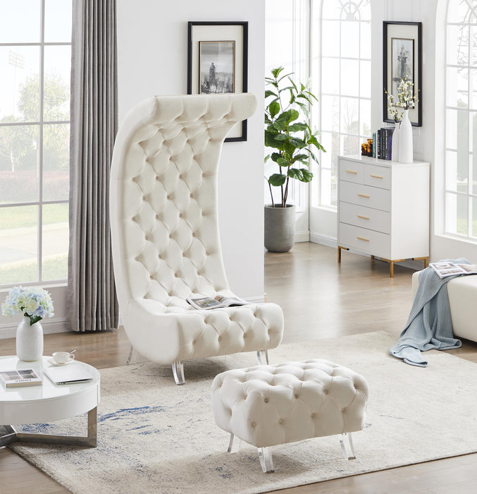 Crescent Cream Velvet Ottoman - Bargain Furniture (Detroit, MI)
