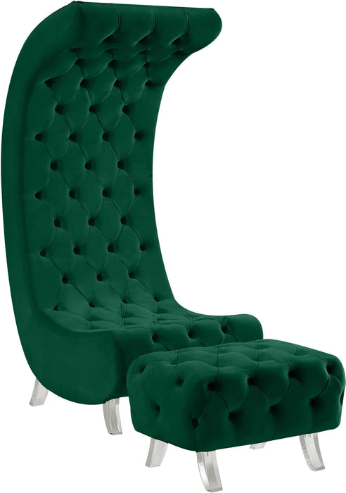 Crescent Green Velvet Ottoman - Bargain Furniture (Detroit, MI)