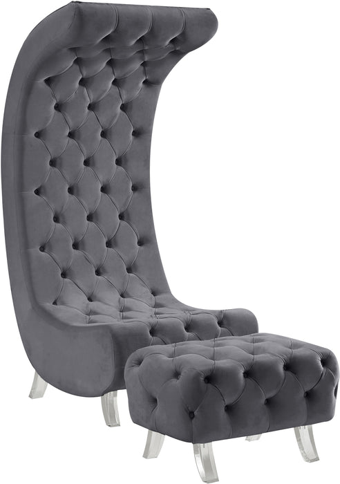 Crescent Grey Velvet Ottoman - Bargain Furniture (Detroit, MI)