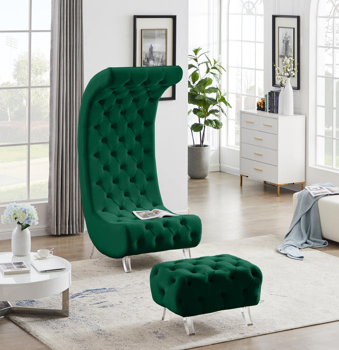 Crescent Green Velvet Ottoman - Bargain Furniture (Detroit, MI)