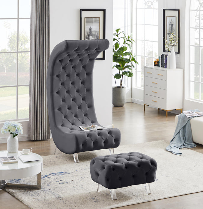 Crescent Grey Velvet Ottoman - Bargain Furniture (Detroit, MI)