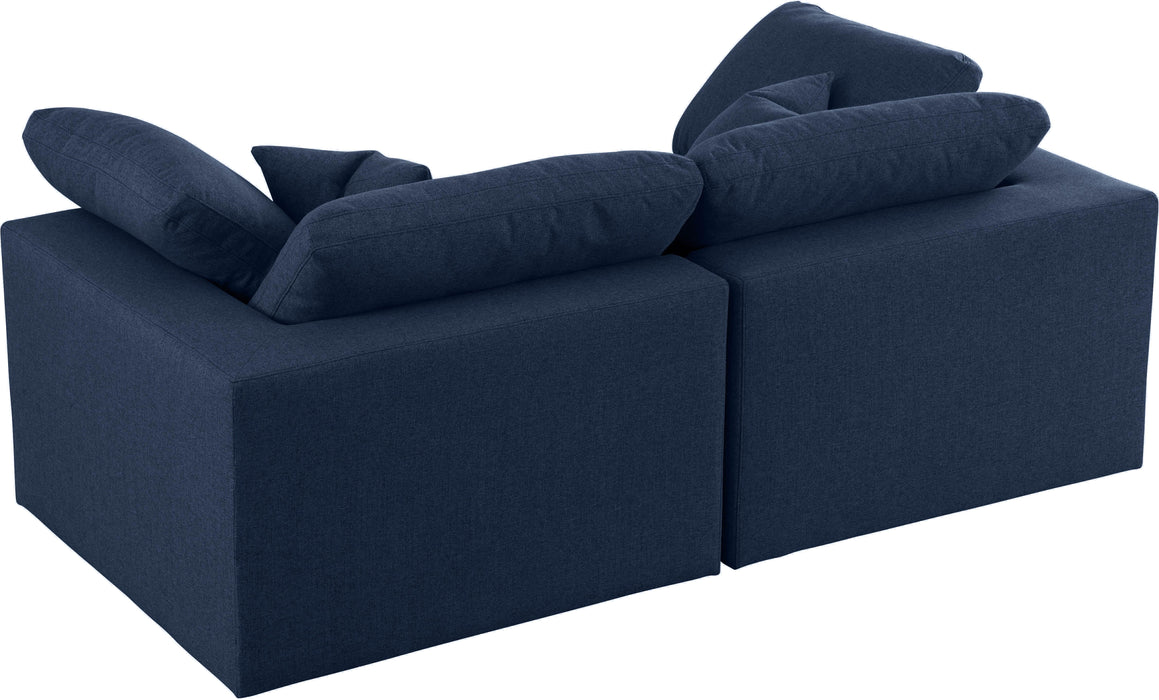 Serene Navy Linen Fabric Deluxe Cloud Modular Sofa