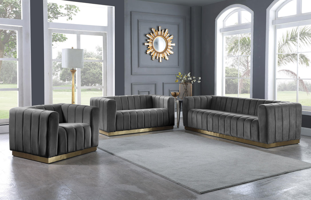 Marlon Grey Velvet Sofa - Bargain Furniture (Detroit, MI)