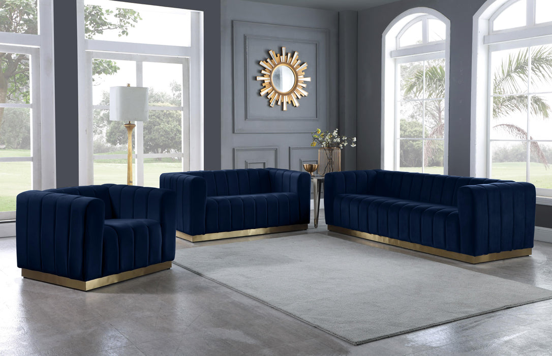 Marlon Navy Velvet Loveseat - Bargain Furniture (Detroit, MI)