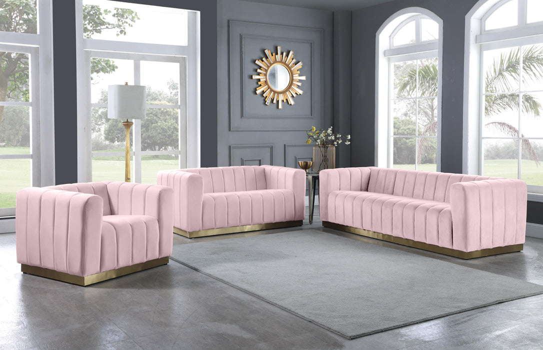 Marlon Pink Velvet Sofa - Bargain Furniture (Detroit, MI)