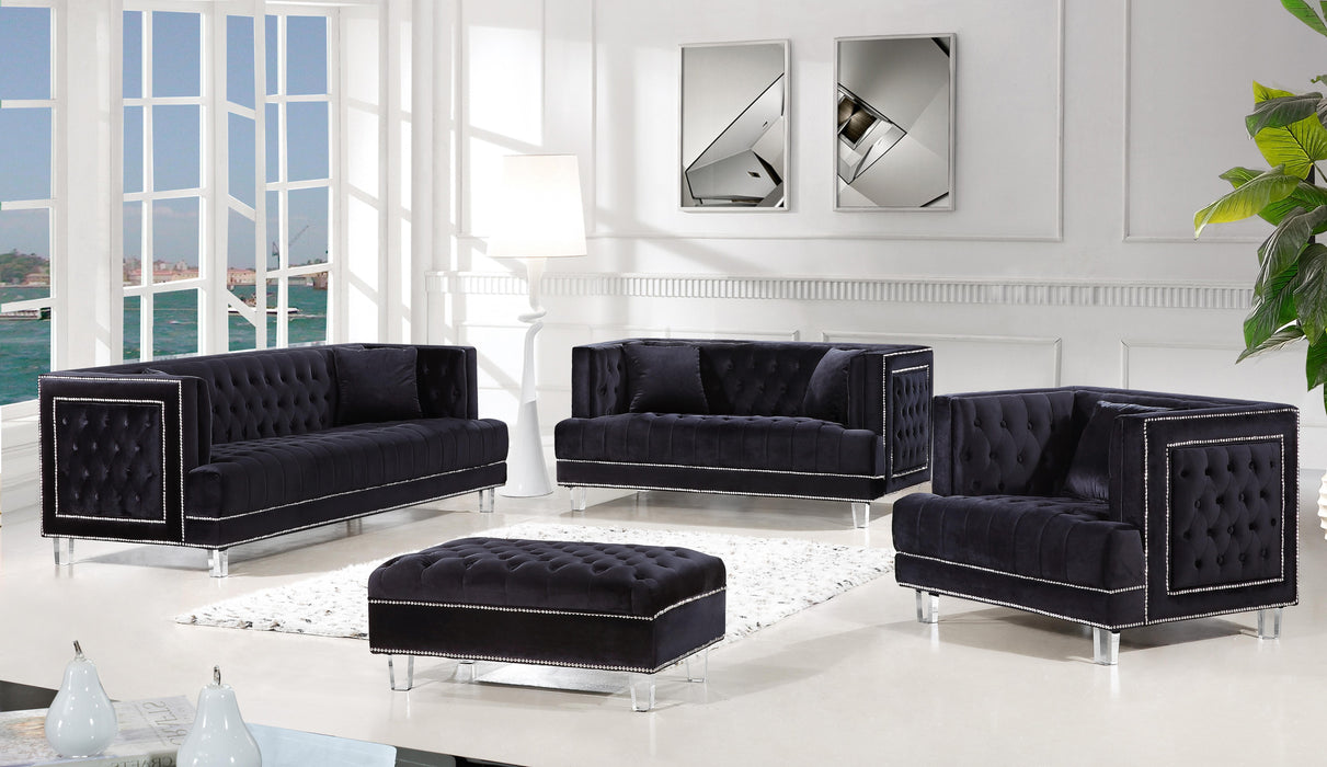 Lucas Black Velvet Ottoman - Bargain Furniture (Detroit, MI)