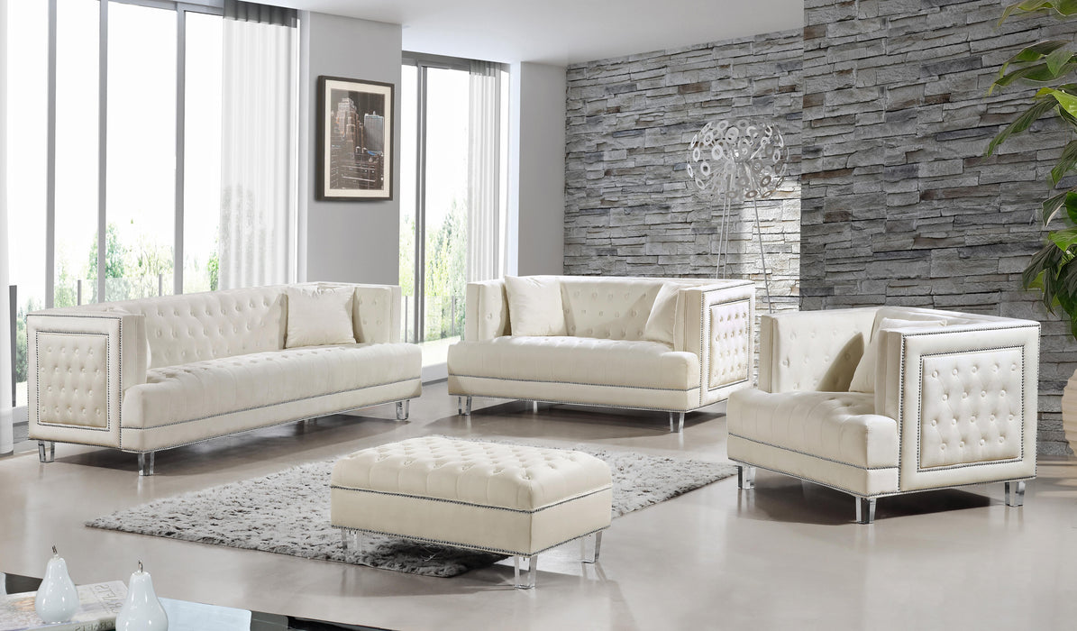 Lucas Cream Velvet Ottoman - Bargain Furniture (Detroit, MI)