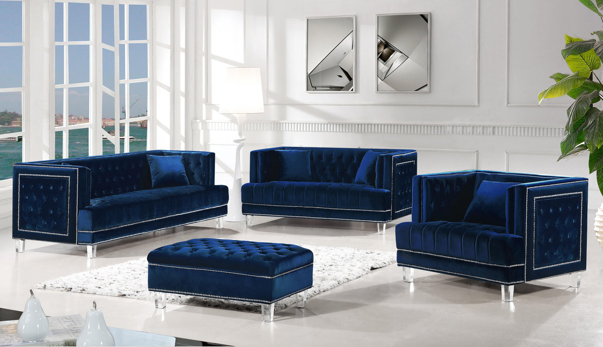 Lucas Navy Velvet Ottoman - Bargain Furniture (Detroit, MI)