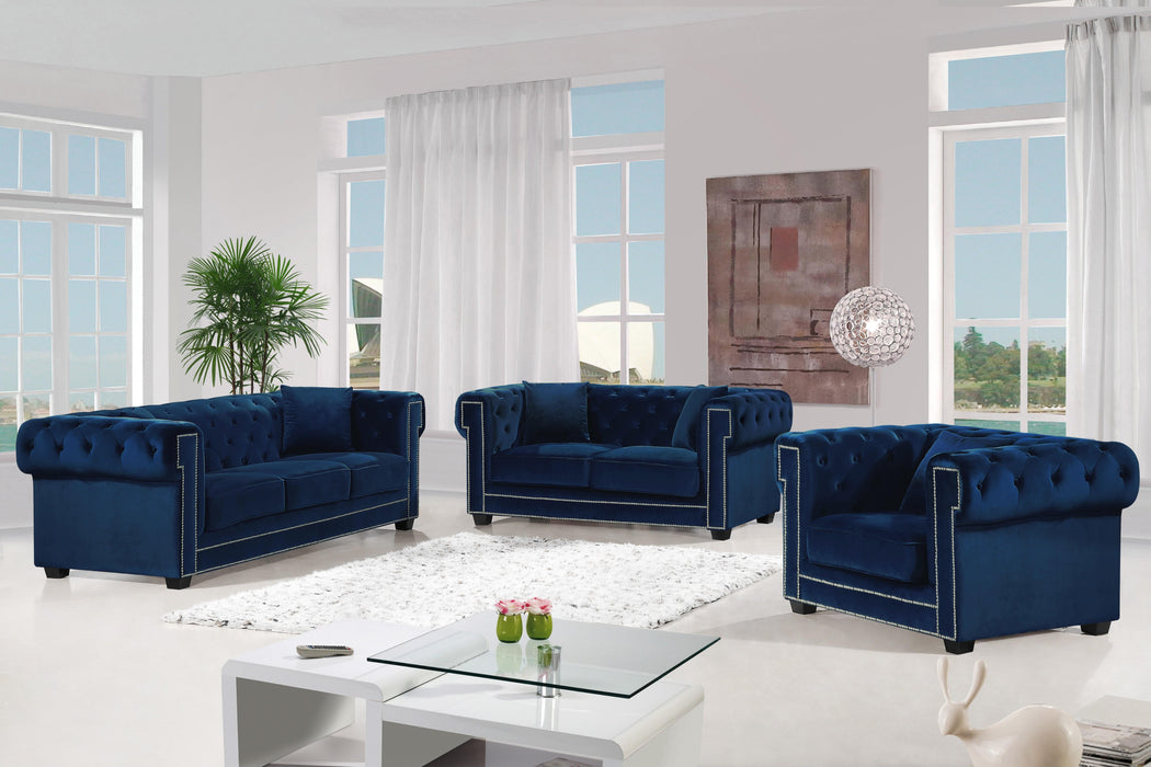 Bowery Navy Velvet Sofa - Bargain Furniture (Detroit, MI)