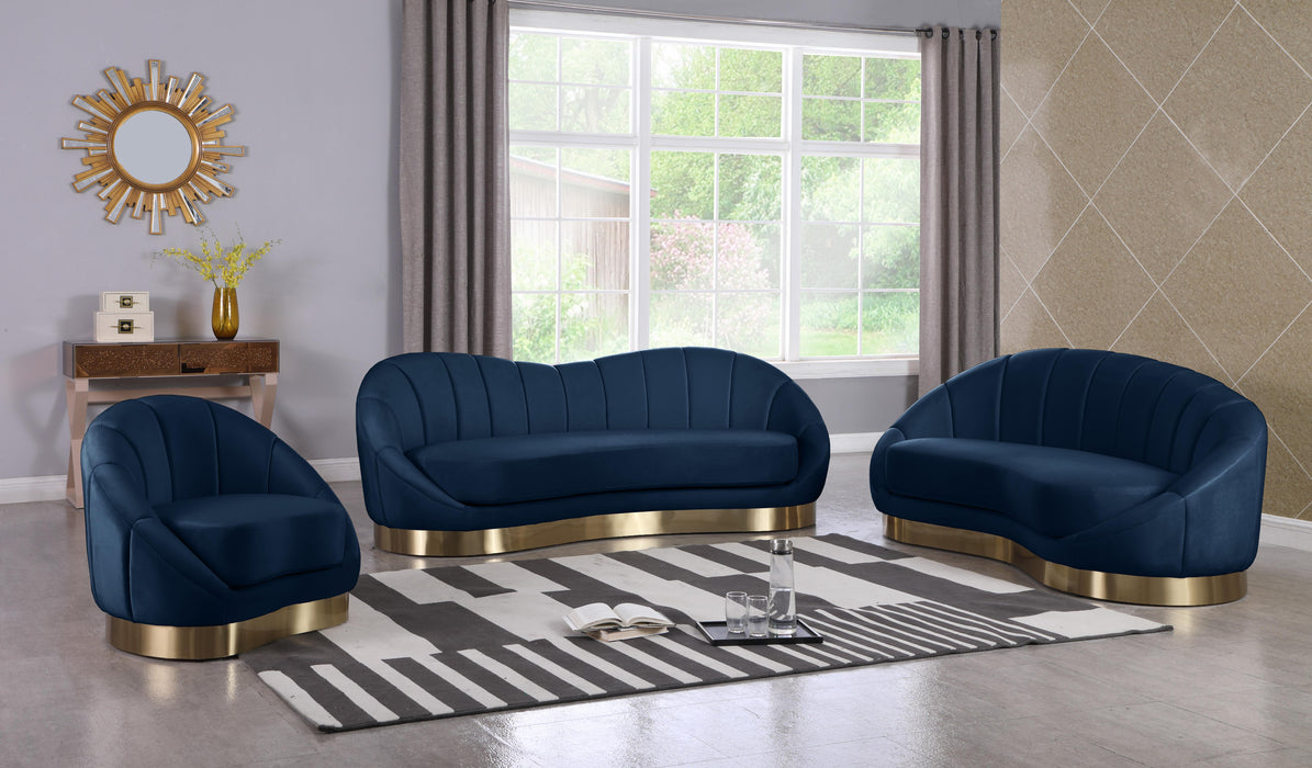 Shelly Navy Velvet Chaise - Bargain Furniture (Detroit, MI)