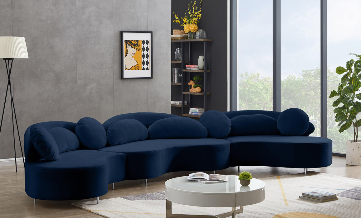 Vivacious Navy Velvet 3pc. Sectional (3 Boxes)