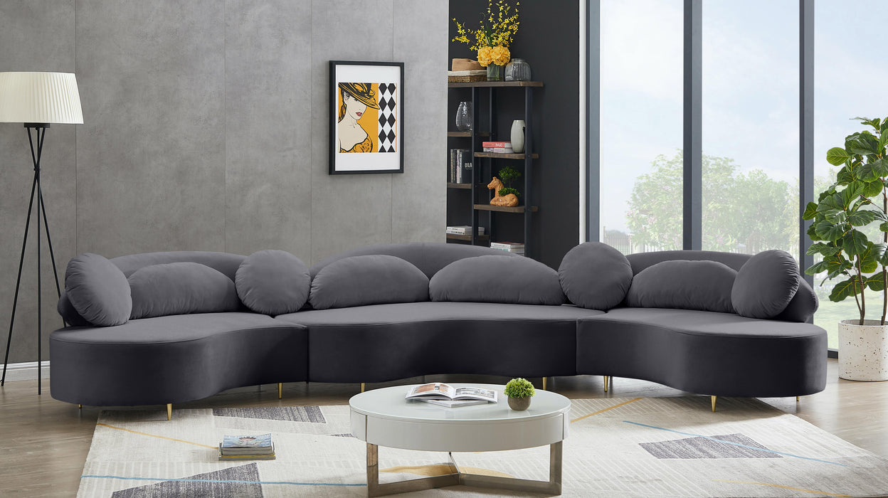 Vivacious Grey Velvet 3pc. Sectional (3 Boxes)