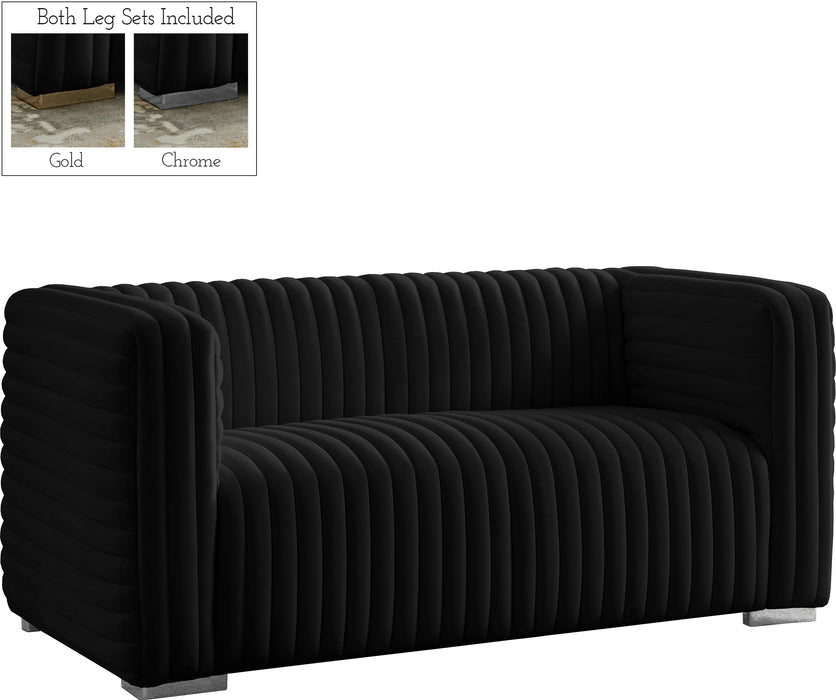Ravish Black Velvet Loveseat - Bargain Furniture (Detroit, MI)