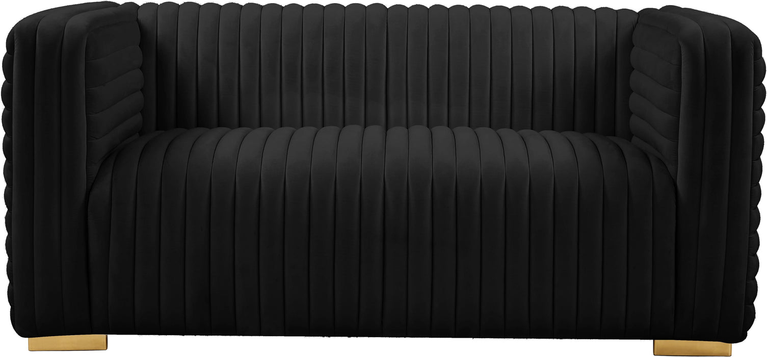 Ravish Black Velvet Loveseat - Bargain Furniture (Detroit, MI)