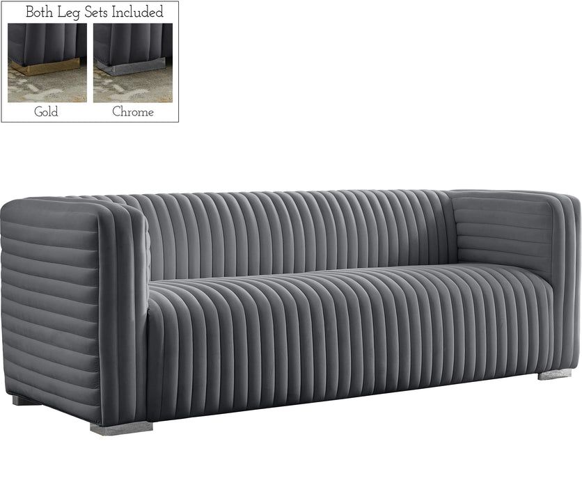 Ravish Grey Velvet Sofa - Bargain Furniture (Detroit, MI)