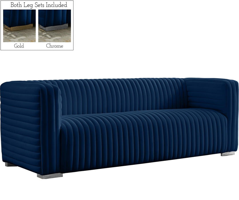 Ravish Navy Velvet Sofa - Bargain Furniture (Detroit, MI)