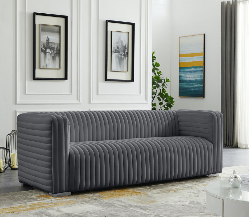 Ravish Grey Velvet Sofa - Bargain Furniture (Detroit, MI)