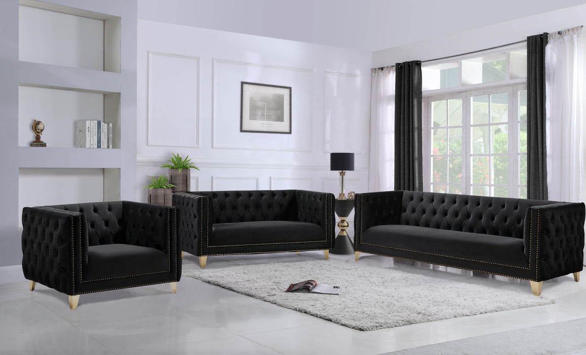 Michelle Black Velvet Loveseat - Bargain Furniture (Detroit, MI)