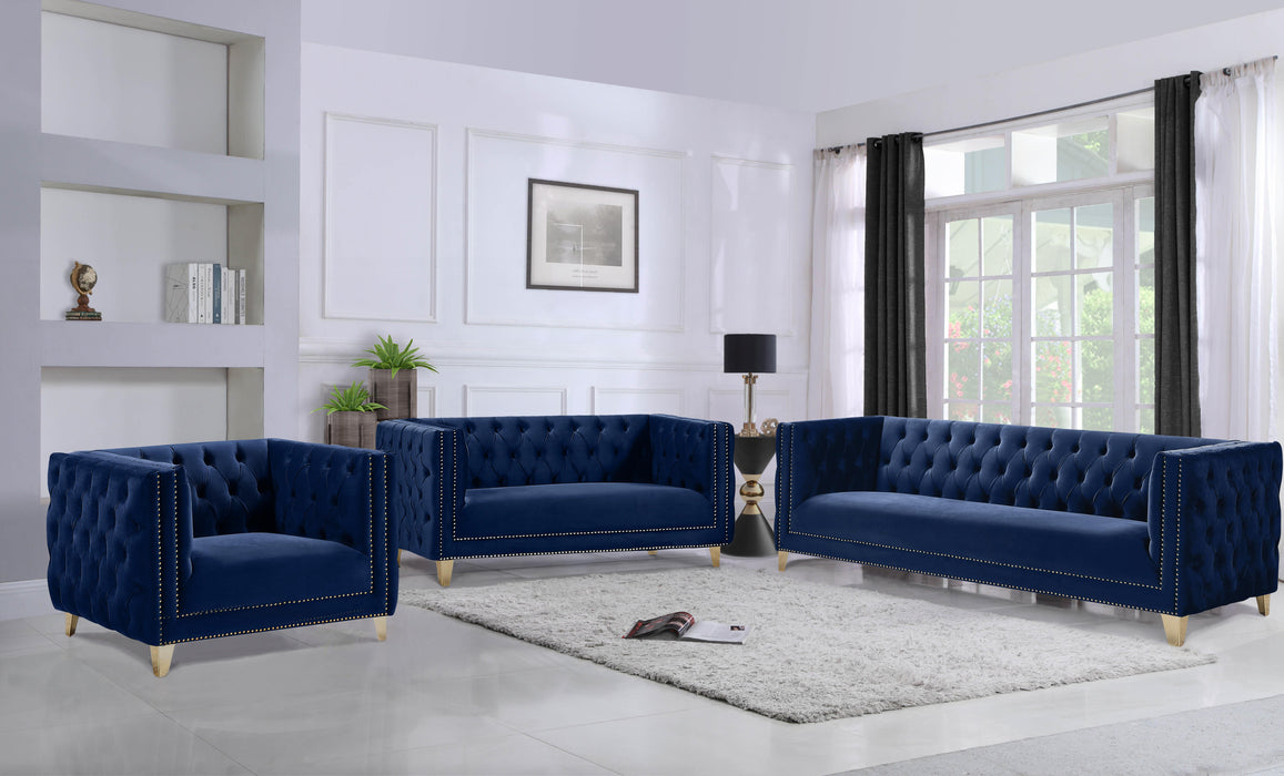 Michelle Navy Velvet Loveseat - Bargain Furniture (Detroit, MI)