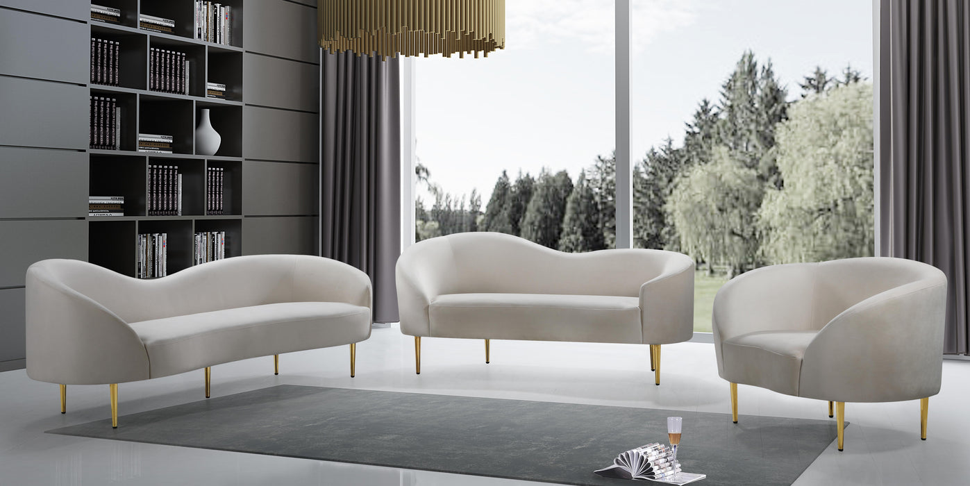 Ritz Cream Velvet Sofa - Bargain Furniture (Detroit, MI)