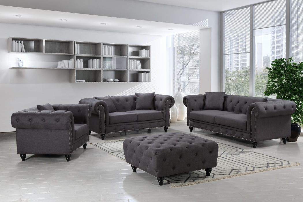 Chesterfield Grey Linen Loveseat - Bargain Furniture (Detroit, MI)